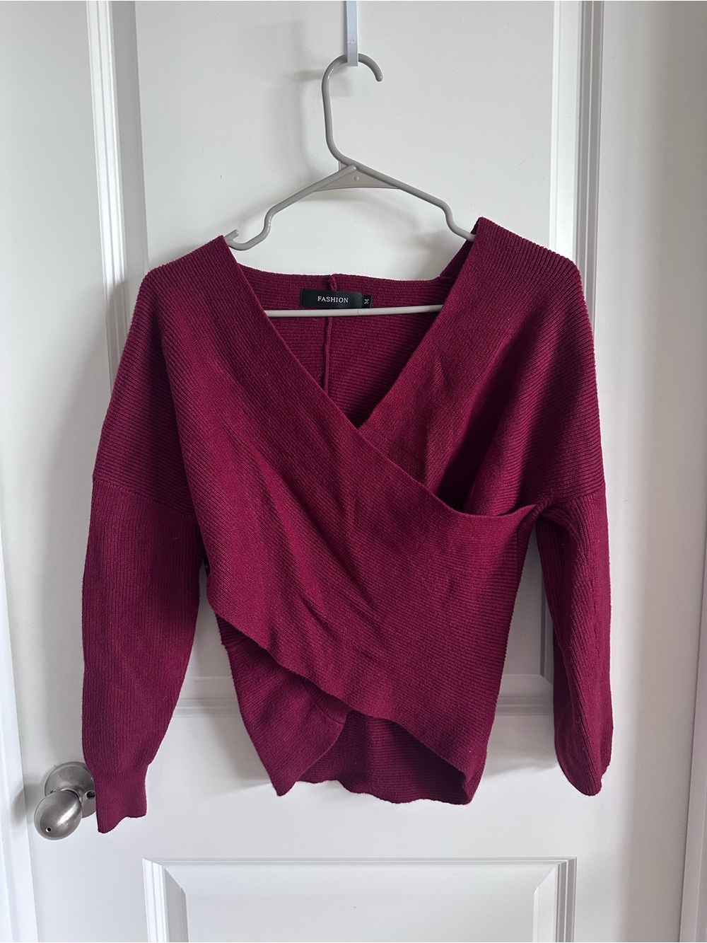Deep Berry V-Neck Wrap Pullover Sweater